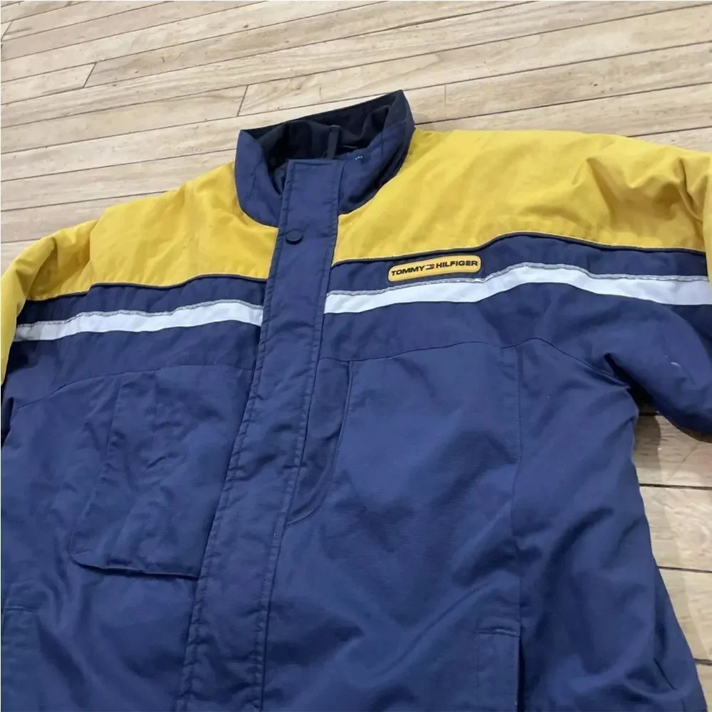 TOMMY HILFIGER Y2k Puffer Jacket Men XL Vintage Yellow Blue Heavy Snow Gorpcore